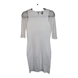 Cache White Ribbed Sheath Dress with Dolman Sleeves, Size Medium NWOT